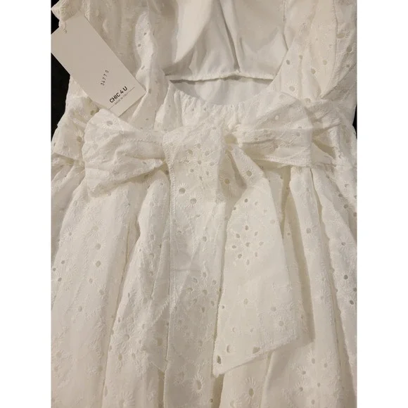 NWT Chic 4 U Italy Made White Babydoll Eyelet Dress Cottagecore Tea Party Fairy - Picture 4 of 6